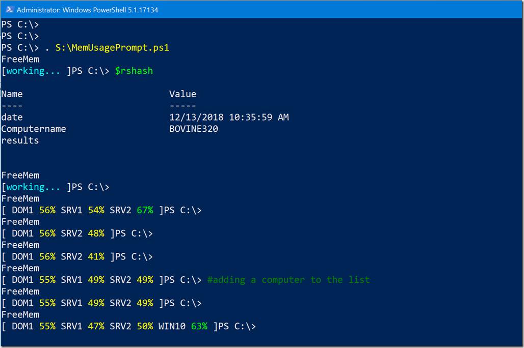 %free memory PowerShell prompt