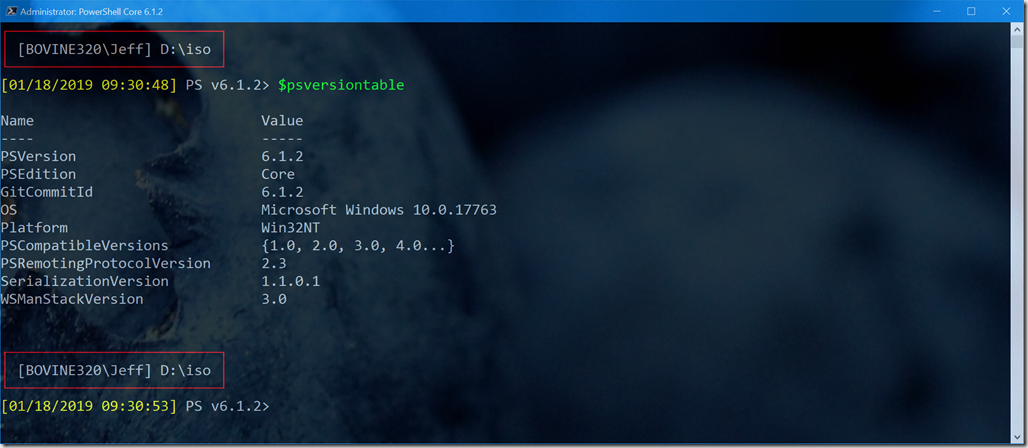 PowerShell Core on Windows elevated