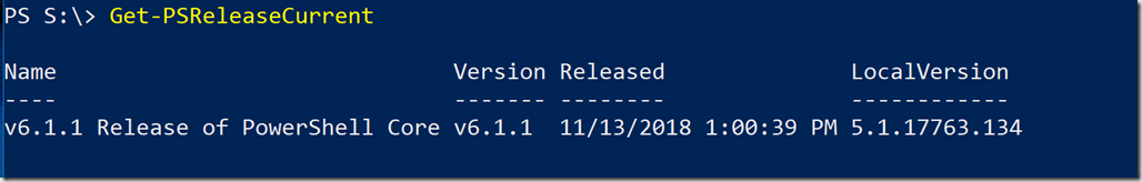 Checking the current release of PowerShell Core