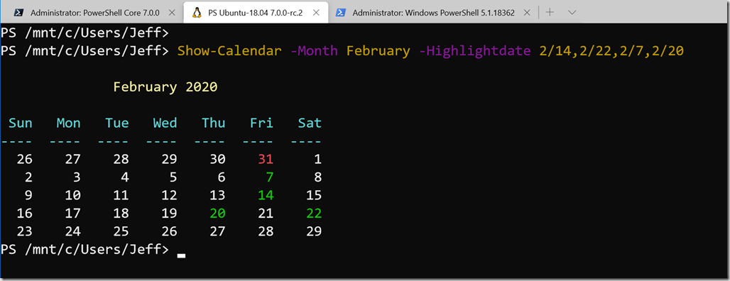 Show-Calendar in an Ubuntu session