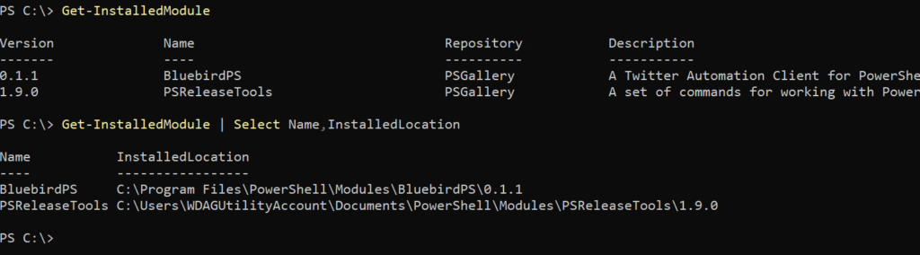 Installed PowerShell modules