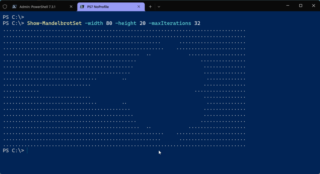 mandelbrot fractal in a powershell console