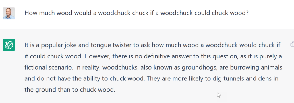 ChatGPT conversation about woodchucks